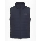 Black quilted puffer vest with high collar and front zipper lemieux elite gilet made with dupont synthetic fibres for year round use