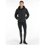 Lemieux mens hooded black quilted puffer jacket with full zipper and two front pockets for cold weather use