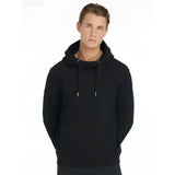 Black hooded sweatshirt with drawstrings and front pocket lemieux mens hoodie mens hoodie black