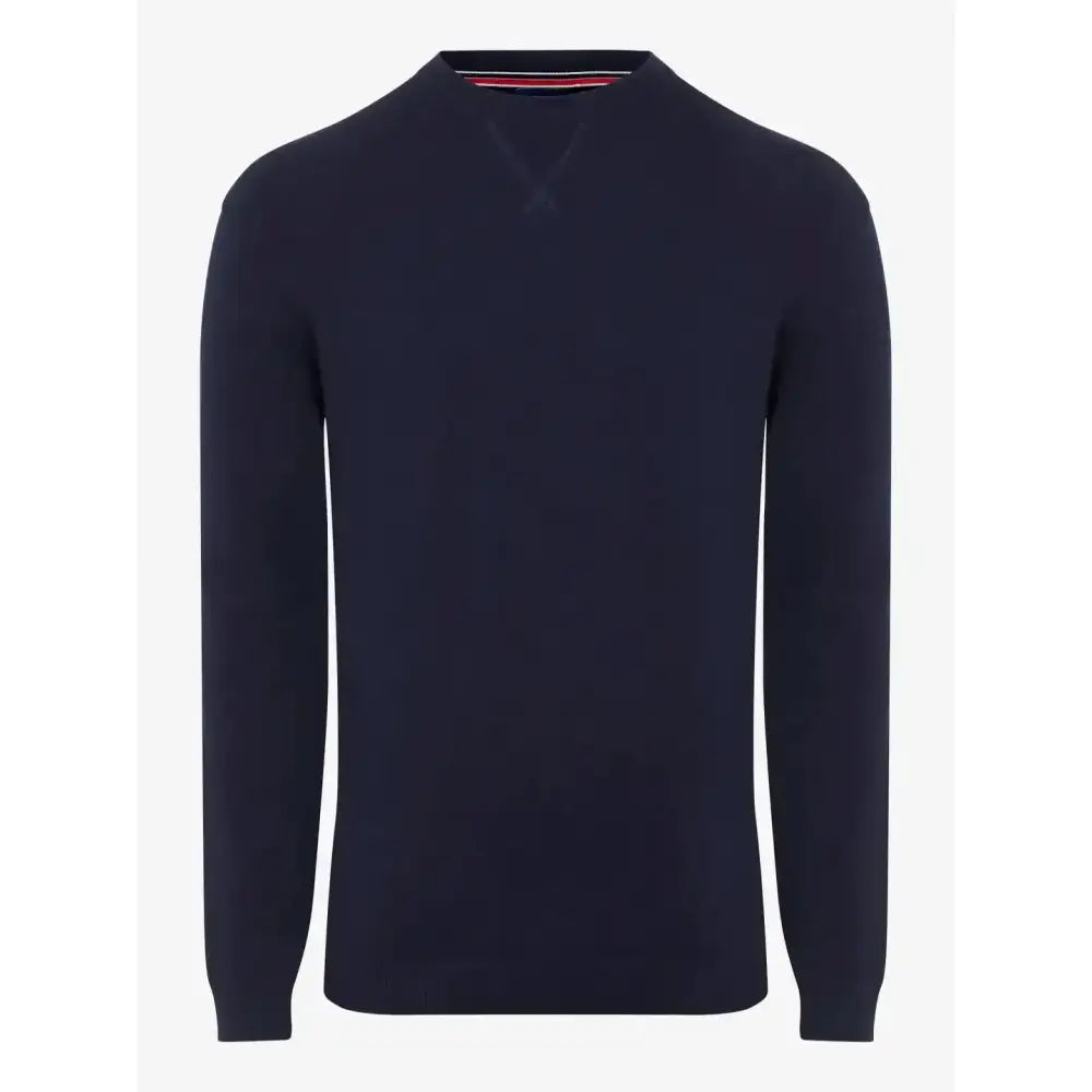 Navy blue lemieux mens jumper crew neck sweater with subtle ribbed collar made from super soft blend for chiller days