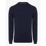 Navy blue lemieux mens jumper crew neck sweater with subtle ribbed collar made from super soft blend for chiller days