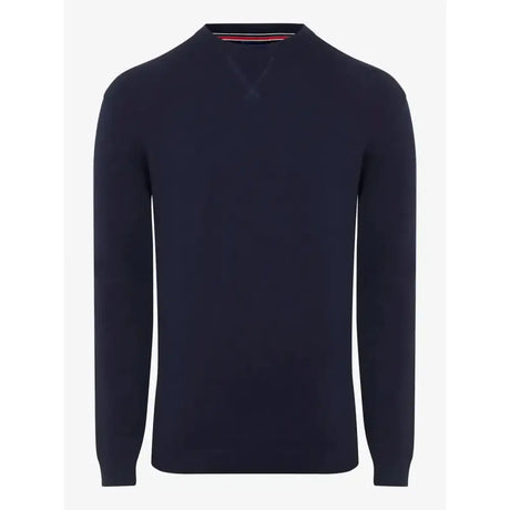 Navy blue lemieux mens jumper crew neck sweater with subtle ribbed collar made from super soft blend for chiller days