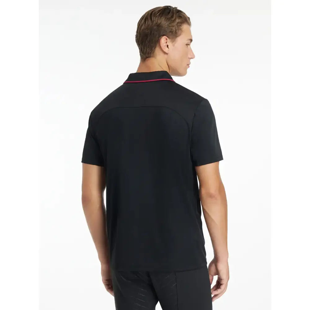Lemieux mens performance polo black short-sleeved shirt with contrasting magenta collar trim for active wear