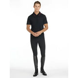 Lemieux mens performance black polo with short sleeves and subtle red trim on collar and placket for active wear