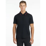 Black short-sleeved lemieux mens performance polo with pink collar trim perfect for active wear polo black style