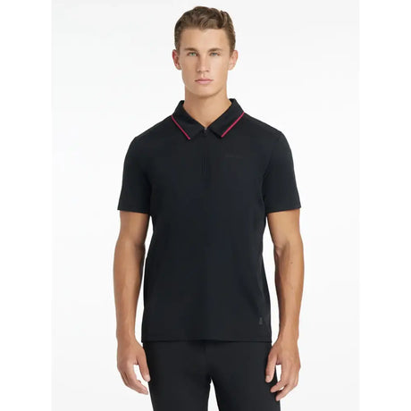 Black short-sleeved lemieux mens performance polo with pink collar trim perfect for active wear polo black style