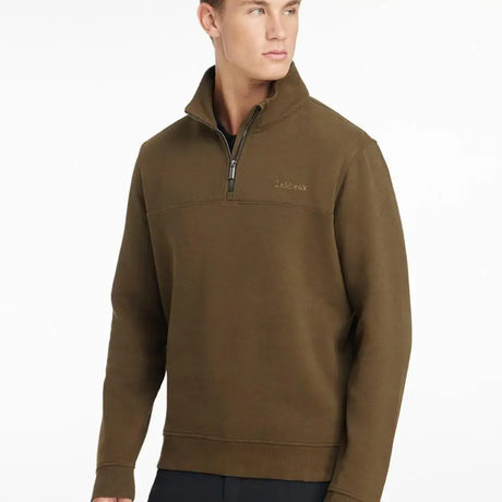 Lemieux mens quarter neck sweat alpine in olive green fleece with brand embroidery perfect for equestrian neck warmth