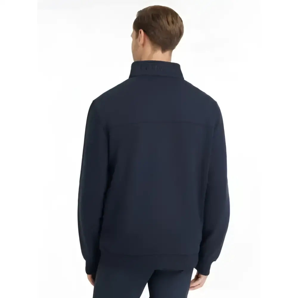 Dark navy blue lemieux mens quarter neck sweat with zip-up and subtle textured collar detail