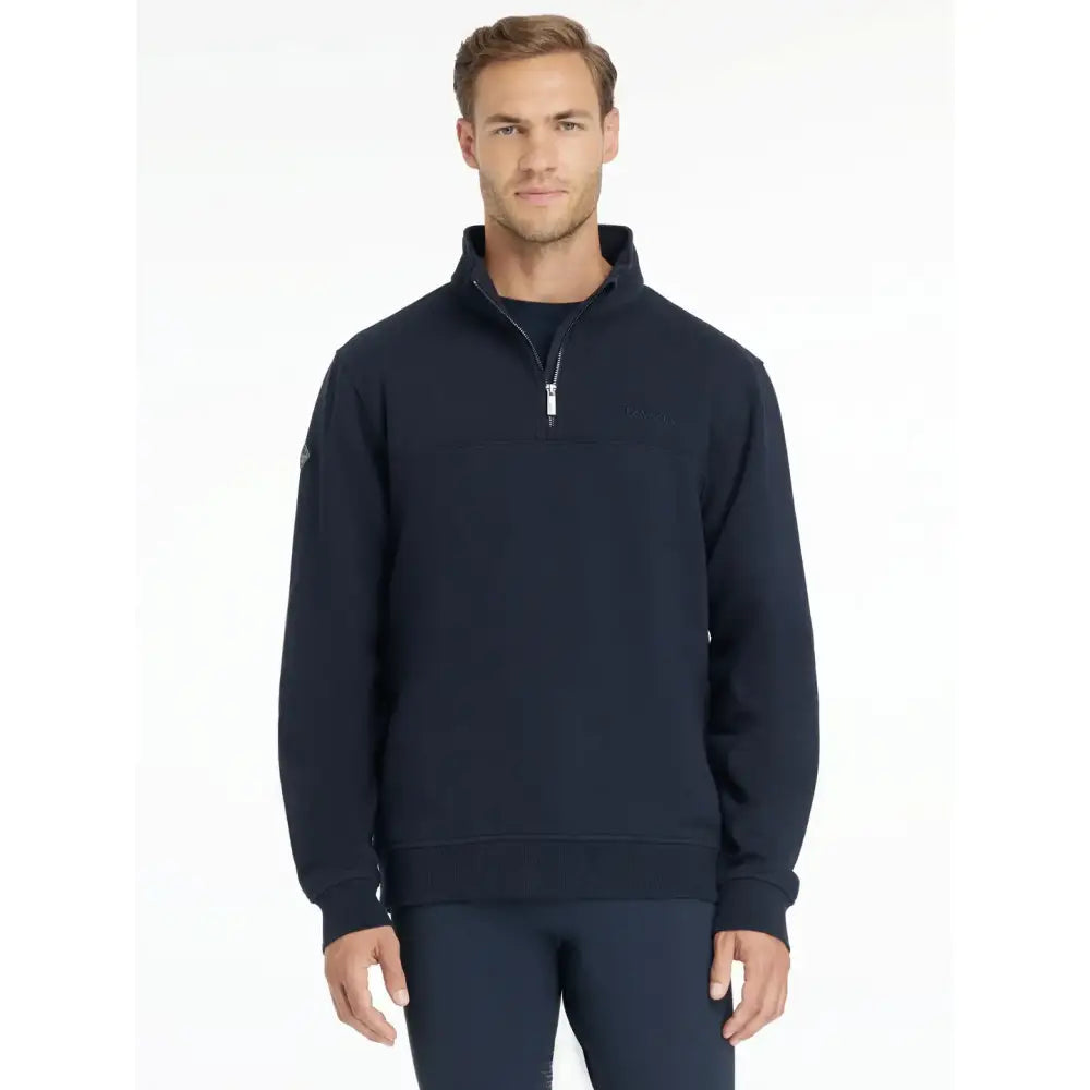 Navy blue lemieux mens quarter neck sweat pullover with quarter zip for casual and sporty style