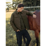 Olive green lemieux mens showerproof button-up field jacket perfect for outdoor use in showerproof shacket alpine style
