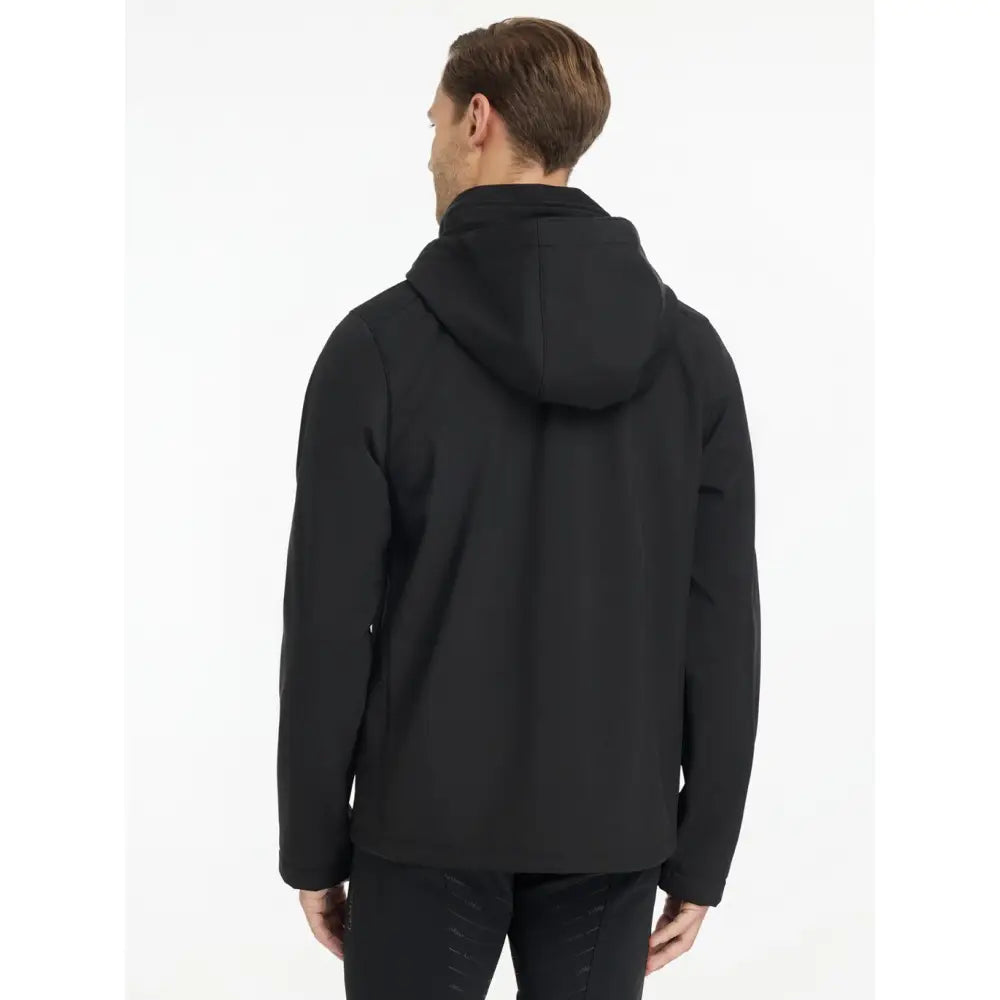 Black lemieux mens softshell jacket with hood smooth fabric and sleek modern design perfect for water resistant wear