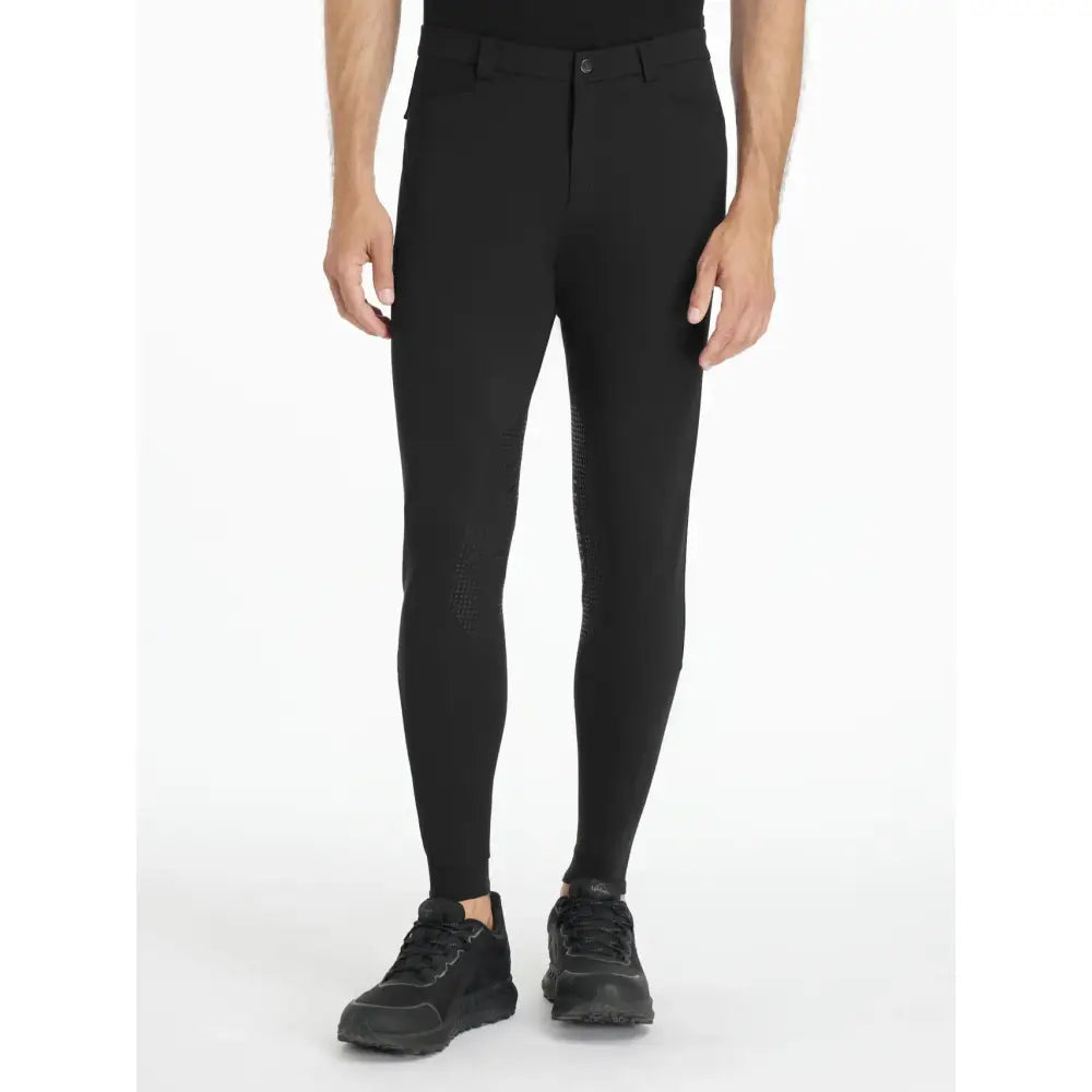 Lemieux mens sports black breeches with a form-fitting design and subtle textured panels on the thighs