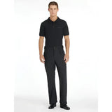 Lemieux mens stormwear waterproof trousers black paired with a black short-sleeved polo shirt with embroidered logo
