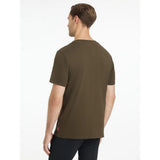 Olive green cotton lemieux mens t shirt alpine with a subtle red tag on the lower left side