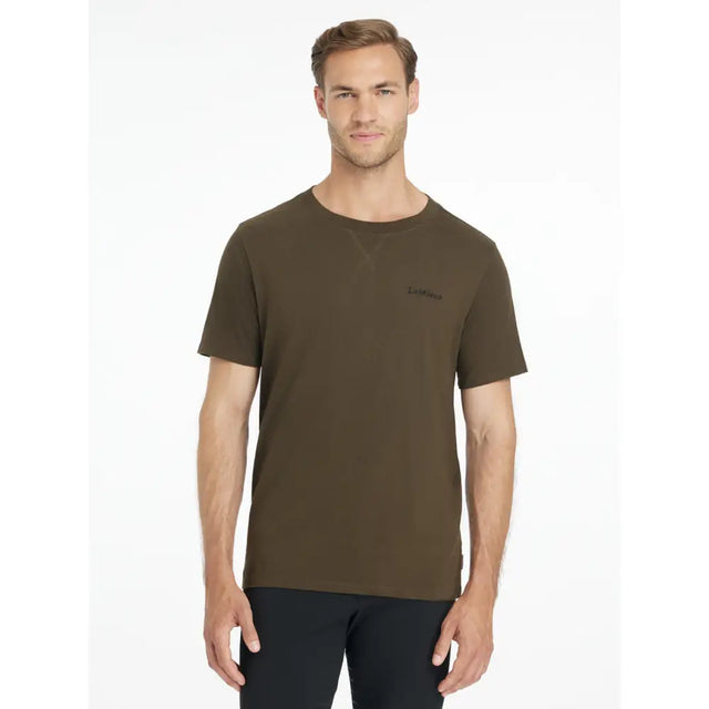 Olive green lemieux mens t shirt alpine with short sleeves and subtle chest logo for casual wear
