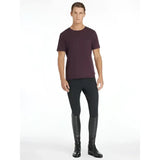 The lemieux mens equestrian t-shirt is dark burgundy with a chest pocket and ribbed hem perfect for horse lovers
