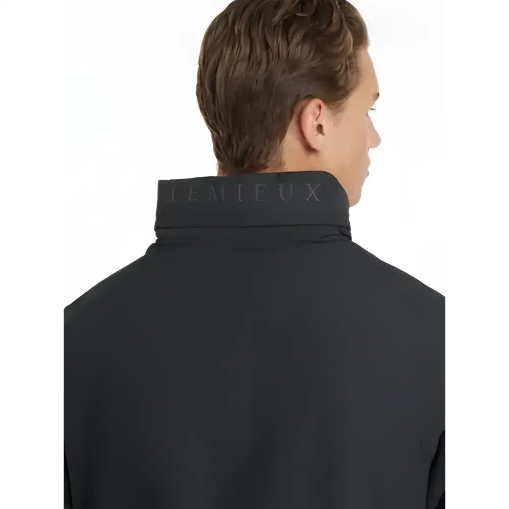 Black lemieux mens waterproof high-neck team jacket with subtle gray embroidery on collar perfect for outdoor use