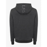 Back view of lemieux men’s zip hoodie in dark gray with levi’s logo on hood made from hardwearing brushed sweat fabric