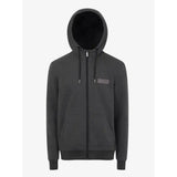 Lemieux mens zip hoodie in dark gray with super soft fleece lining, hardwearing brushed sweat fabric, and chest patch