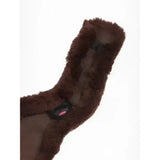 Brown plush soft fuzzy girth cover brown with a small black tag for anatomic jumping girth use by lemiuex