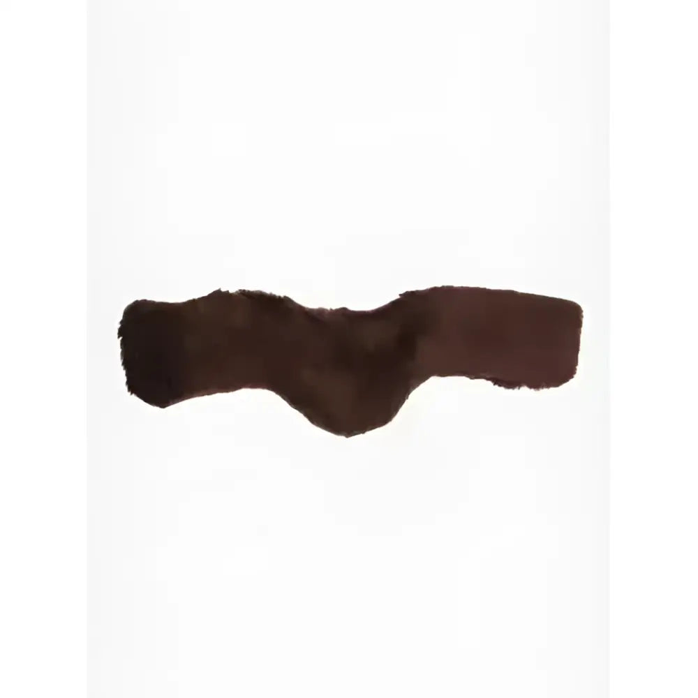 A plush dark brown faux fur girth cover brown with a soft texture for anatomic jumping girth use
