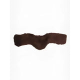 A plush dark brown faux fur girth cover brown with a soft texture for anatomic jumping girth use