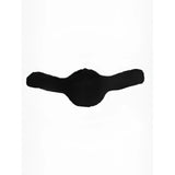 Black plush-furred LeMieux merino+ anatomic long stud girth cover with rounded center and long extensions in black