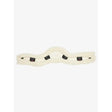 Cream-colored plush faux fur girth cover natural with black buckle accents for anatomic short stud use