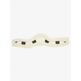 Cream-colored plush faux fur girth cover natural with black buckle accents for anatomic short stud use