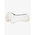 White sheepskin lemieux merino+ dressage half pad with plush texture and black trim in half pad white color