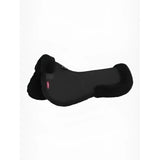 Black lemieux merino+ half pad showing plush soft sheepskin texture with sleek contoured design made from natural australian merino