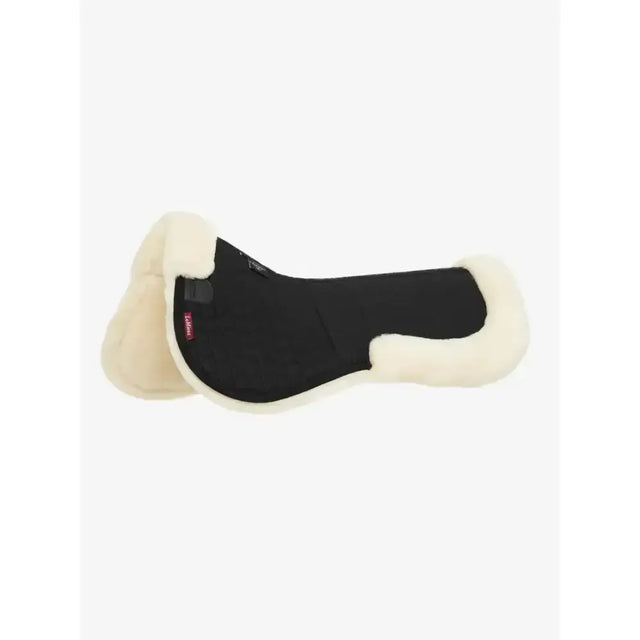Black lemieux merino+ half pad with natural australian merino fleece trim high quality half for horse riding