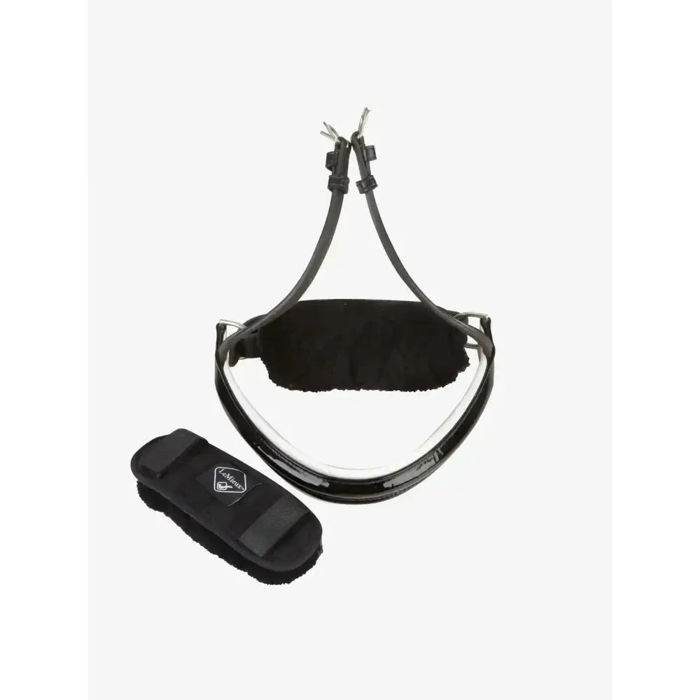 Black leather lemieux merino+ noseband guard with padded cushioned design and adjustable straps for comfort