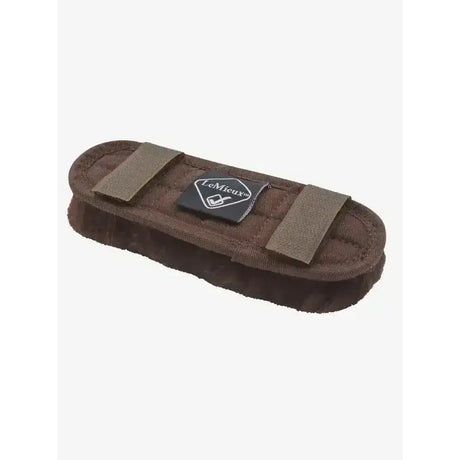 Brown lemieux merino+ noseband guard with reinforced fabric and velcro fasteners for horse bridle strap