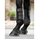 Black leather lemieux mesh brushing boot with three adjustable straps and padded design in brushing boot black