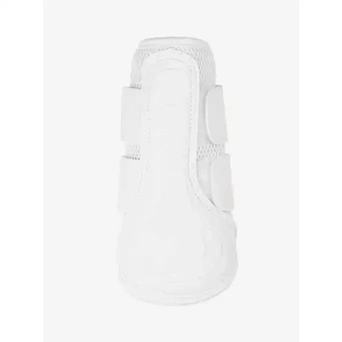 White lemieux mesh brushing boot with velcro straps and breathable mesh for hoof protection