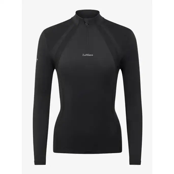 Black lemieux mia mesh long sleeve base layer with sleek quarter zip design in breathable athletic fabric