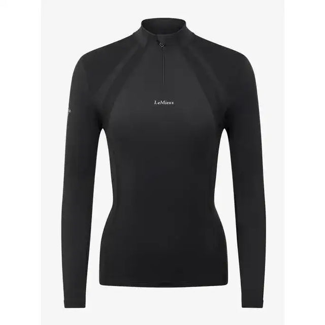 Black lemieux mia mesh long sleeve base layer with sleek quarter zip design in breathable athletic fabric