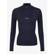 Navy blue lemieux mia mesh long sleeve base layer with half zip and white embroidered logo on chest