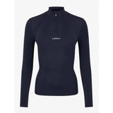 Navy blue lemieux mia mesh long sleeve base layer with half zip and white embroidered logo on chest