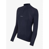 Black lemieux mia mesh long sleeve base layer with high neck and subtle white branding on chest and sleeve