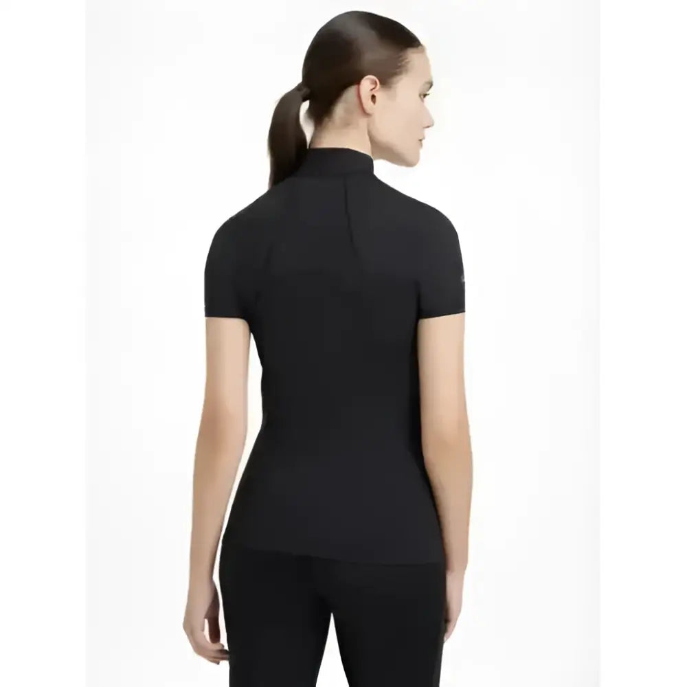 Black lemieux mia mesh short sleeve base layer with high neck made of breathable mesh fabric for active wear