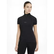 Black lemieux mia mesh short sleeve base layer with high collar zipper and subtle white chest embroidery