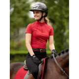 Red short sleeve base layer from lemieux mia mesh with high collar and zipper detail perfect for riding in chili color