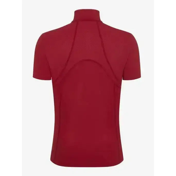 Red lemieux mia mesh short sleeve base layer with high collar and textured form-fitting fabric in chilli color