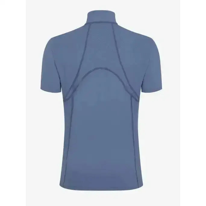Blue short sleeve lemieux mia mesh base layer ice with high collar and subtle seam detailing for athletic wear