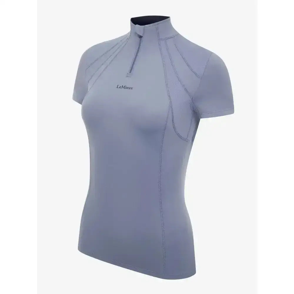 Light gray lemieux mia mesh short sleeve base layer jay blue with quarter zip collar and subtle seam detailing