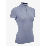 Light gray lemieux mia mesh short sleeved base layer jay blue with high collar and zipper detail for performance