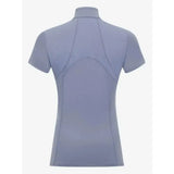 A sleek light gray lemieux mia mesh short sleeve base layer jay blue top with high collar and subtle seam detailing