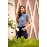 Blue short-sleeved lemieux mia mesh base layer jay blue with quarter-zip collar and subtle seam detailing